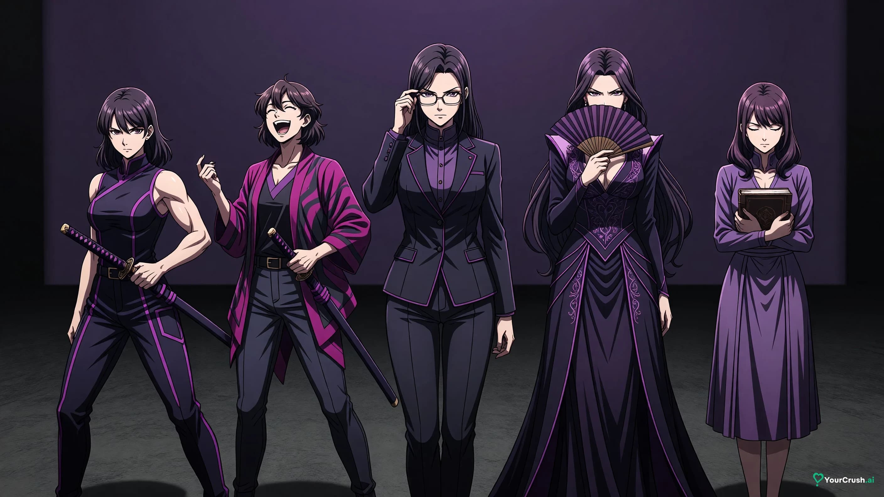 40 female anime characters, grouped by the job they do in the story