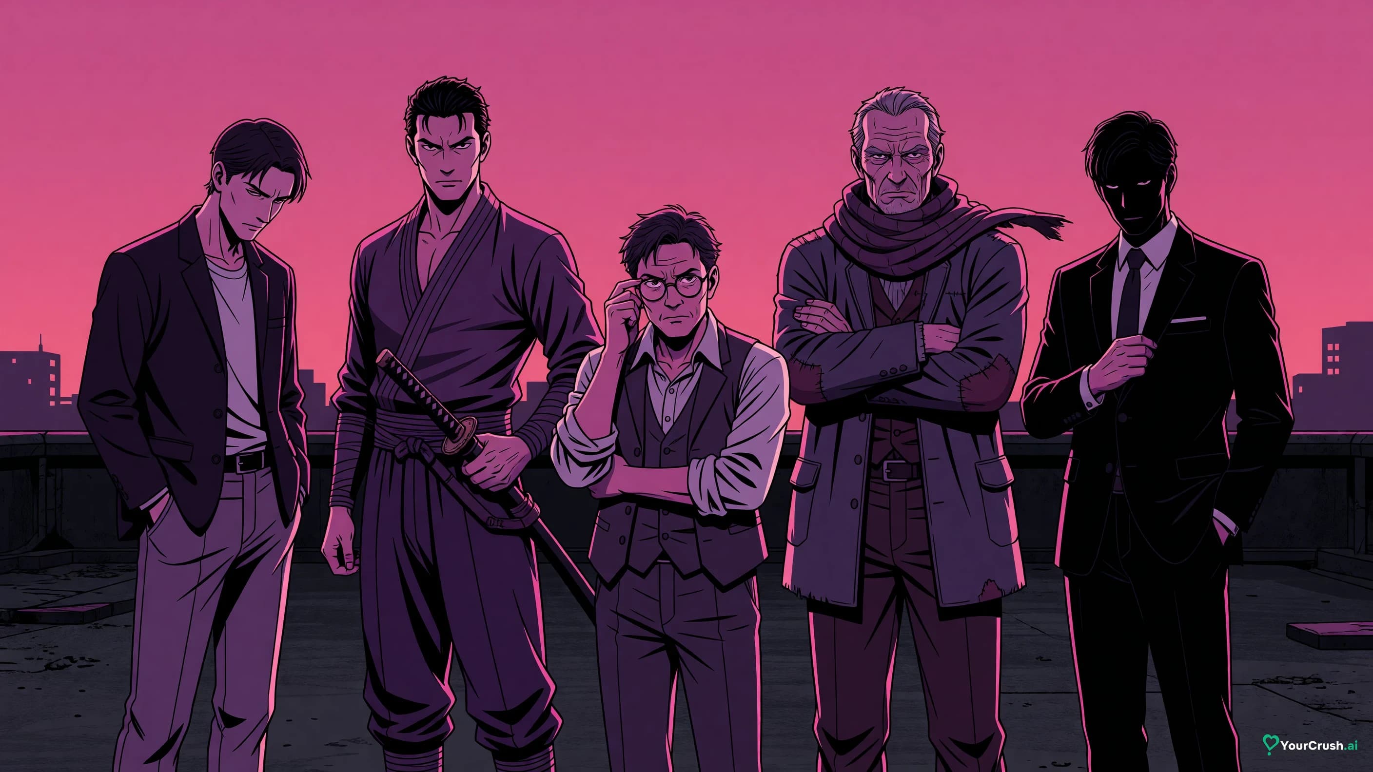 Male anime characters: 20 adult icons, grouped by archetype
