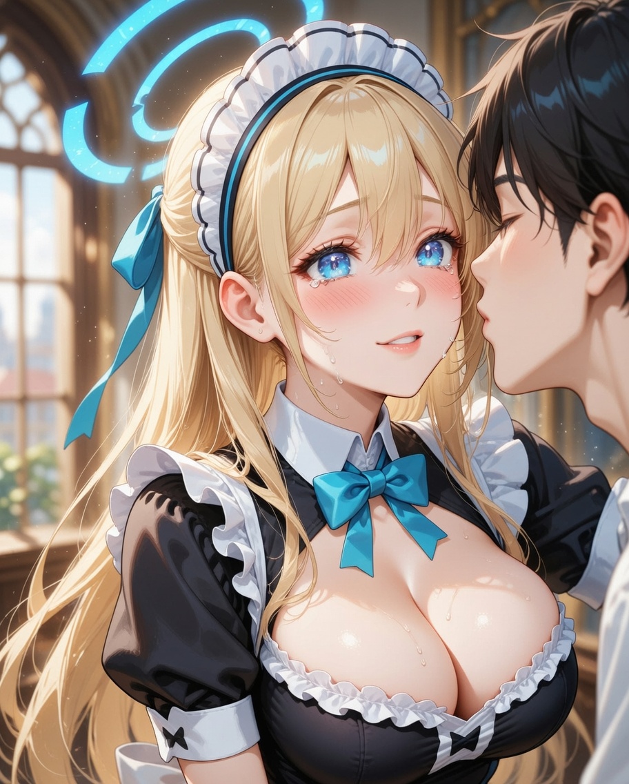 Close-up of Asuna Ichinose with teary, affectionate eyes, a soft blush and a loving smile