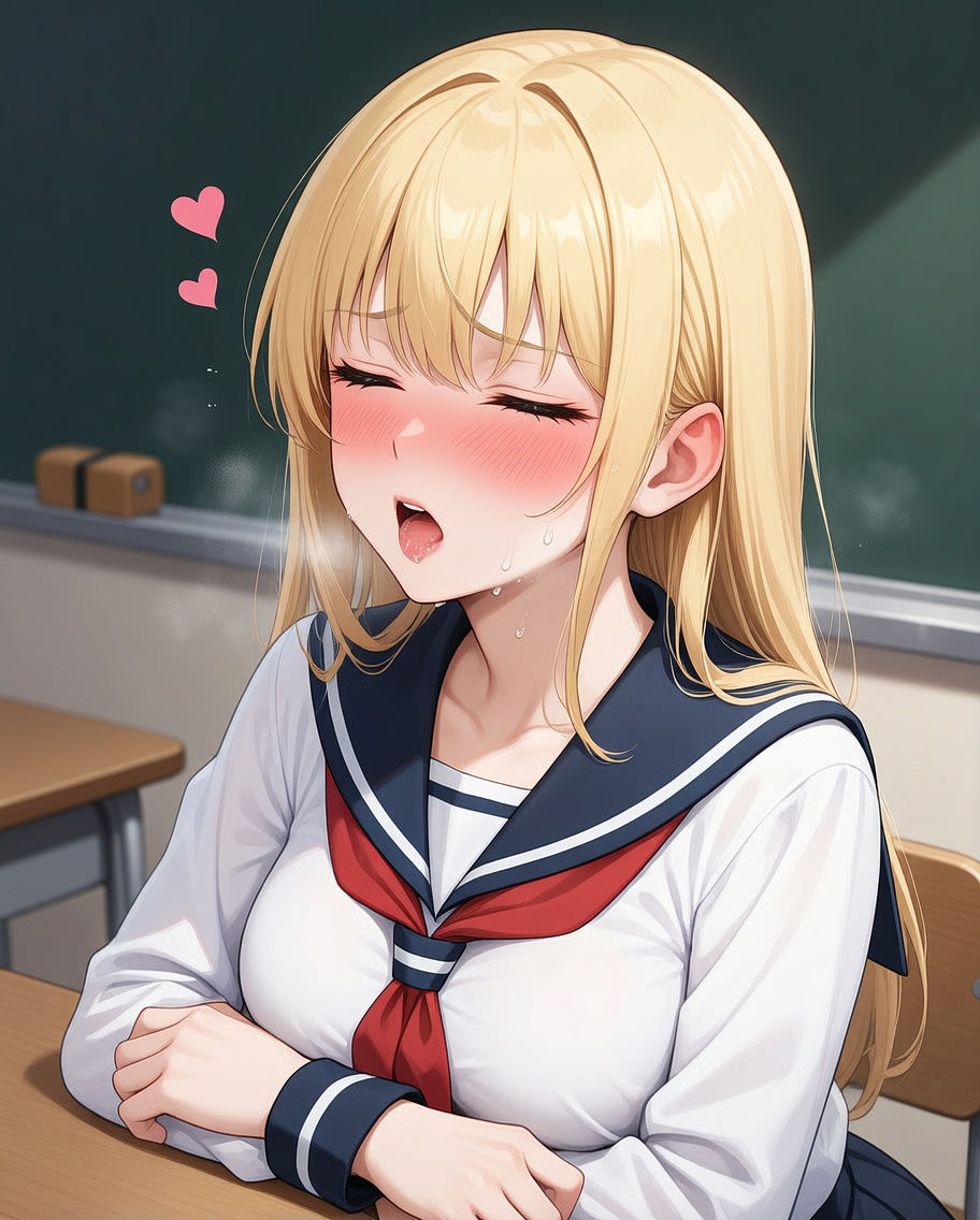 Close-up of Elara Voss with flushed cheeks, eyes fluttering closed and lips parted in a gasp
